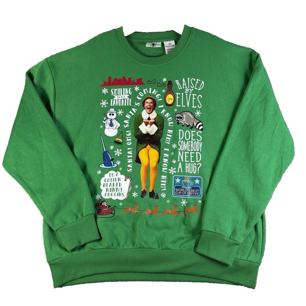 Elf Ugly Christmas Sweater Mens XL Green Pullover Crew Neck Holiday Festive